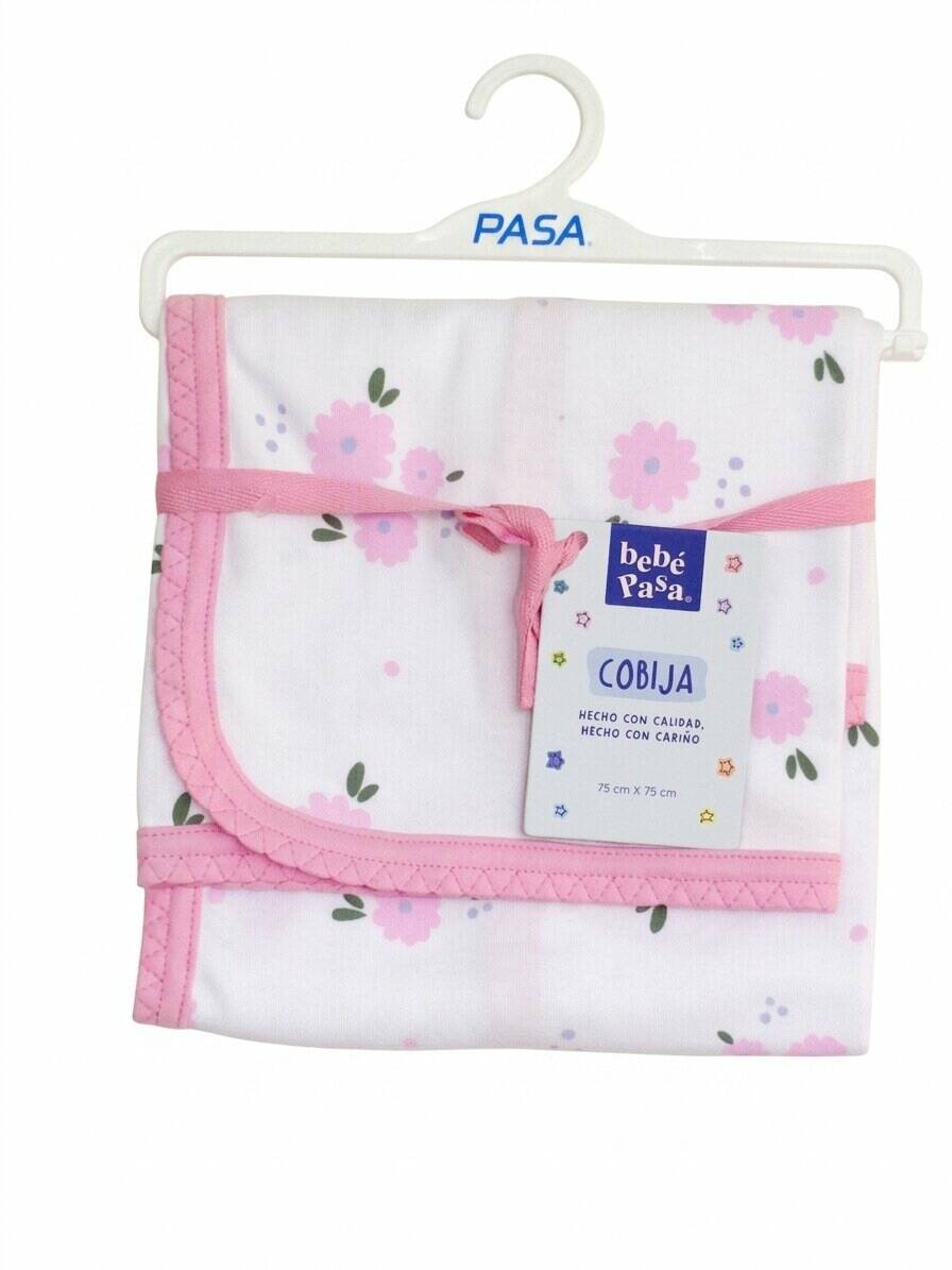 Cobija algodón-poliéster estampado interlock cardado rosa luminoso 75cm x 75cm