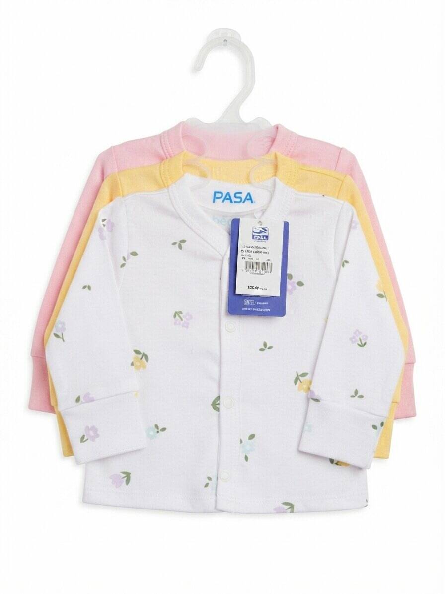 Chambra con broches algodón-poliéster amarillo-rosado-blanco — foto 4