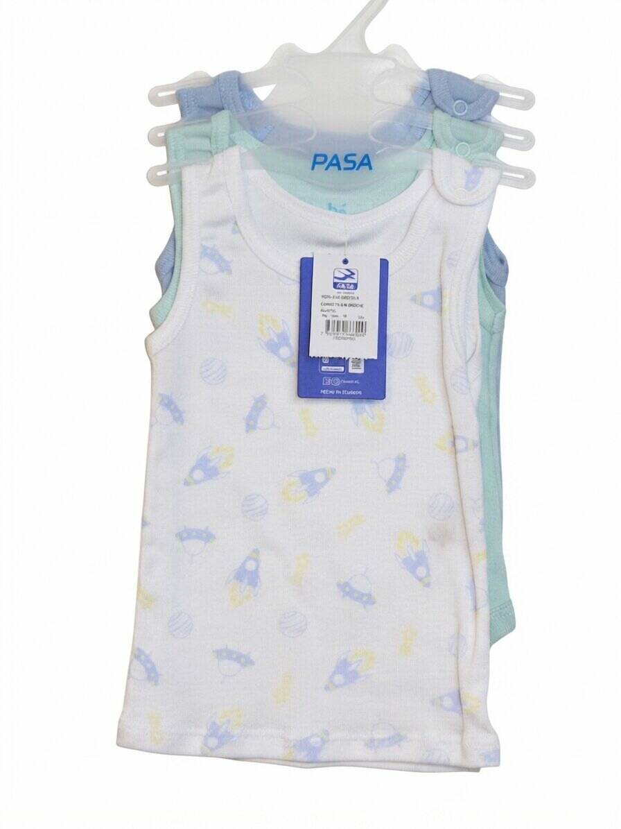 Camiseta sin manga broche algodón-poliéster verde-celeste-blanco