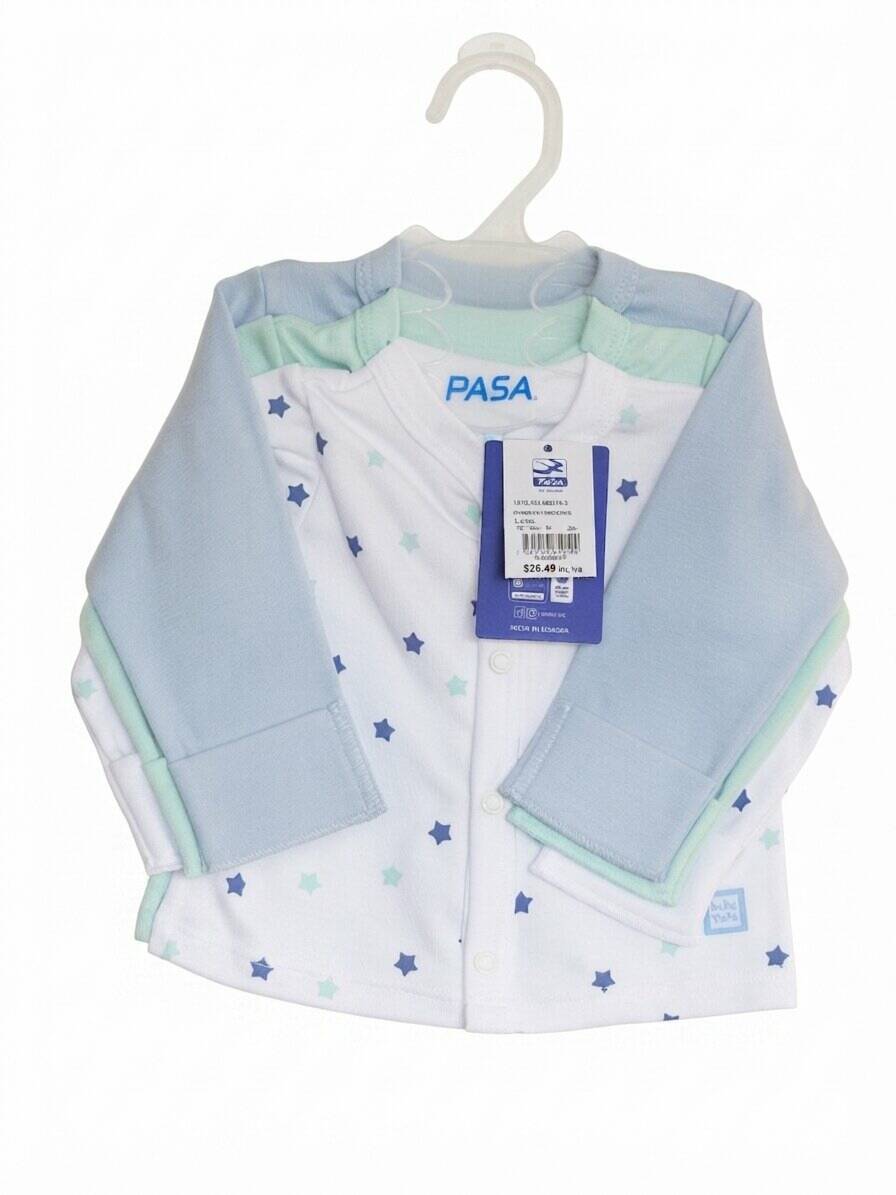 Chambra con broches algodón-poliéster verde-celeste-blanco estampado — foto 4
