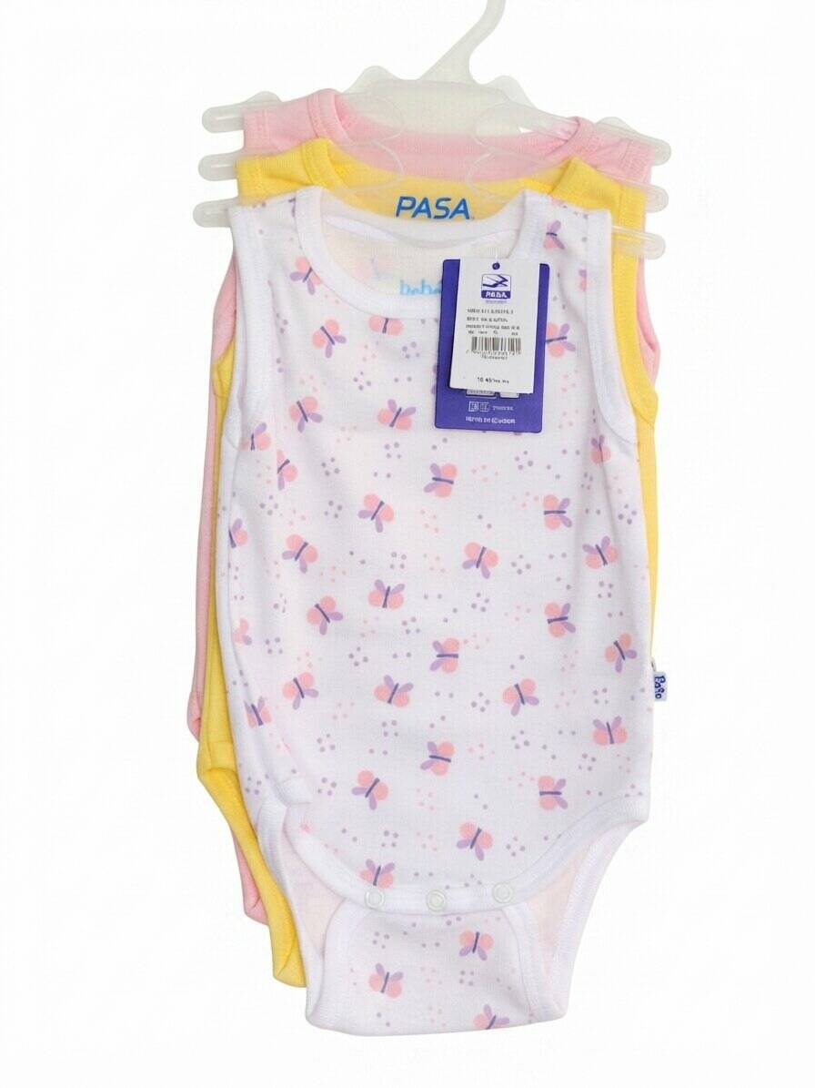 Body sin manga algodón-poliéster amarillo-rosado-blanco estampado
