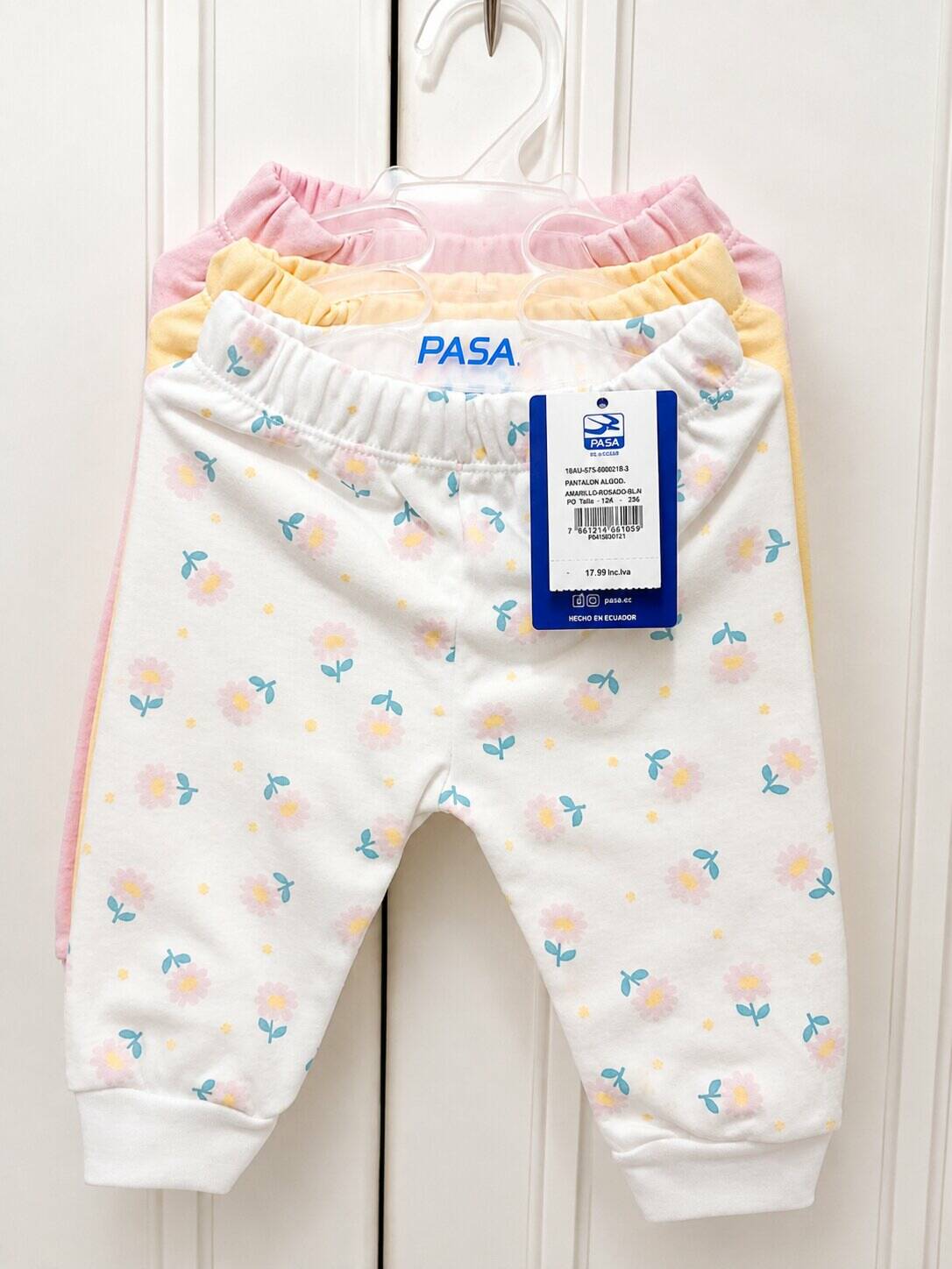Pantalon algodón-poliéster amarillo-rosado-blanco estampado