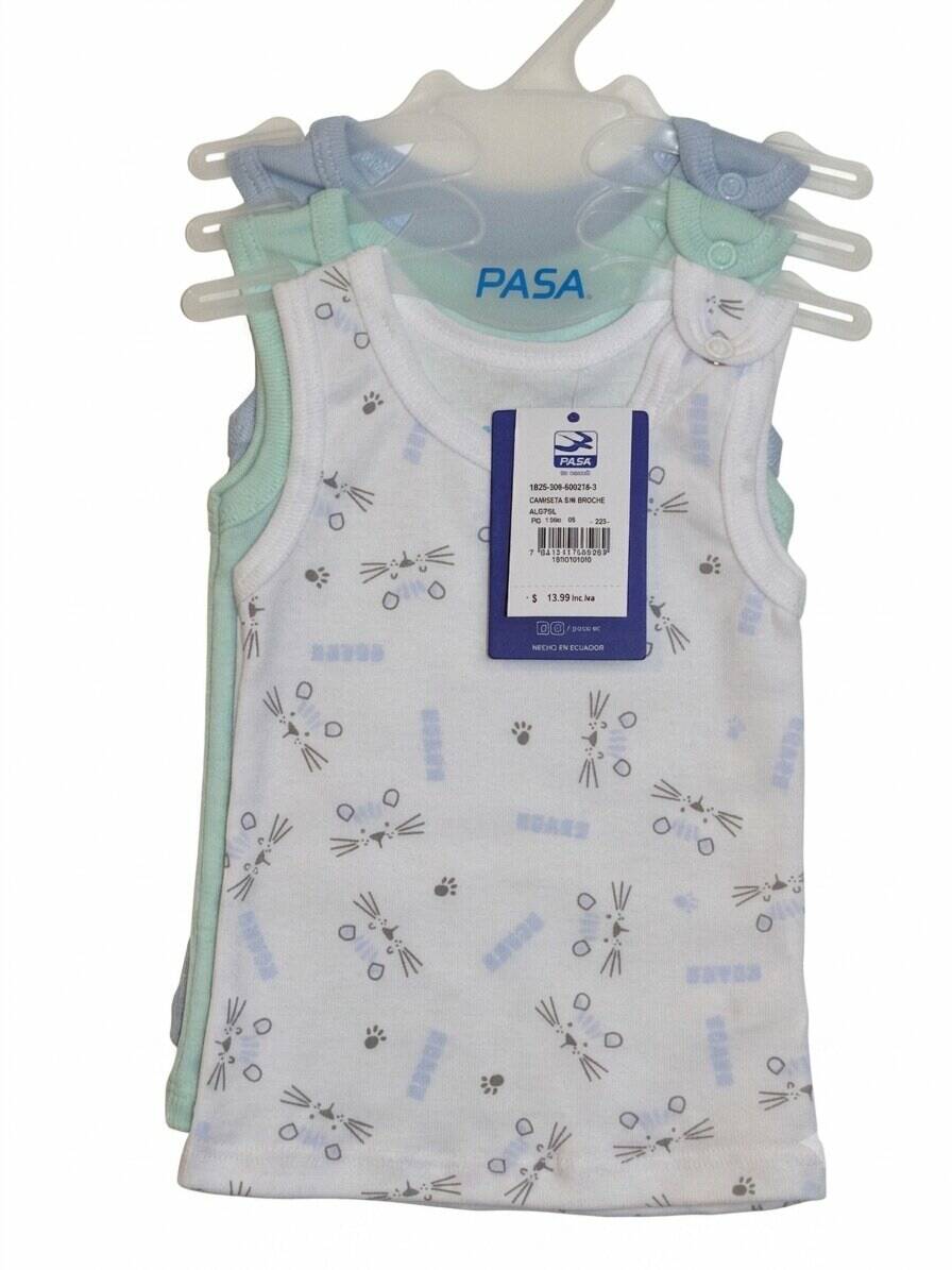 Camiseta sin manga broche algodón-poliéster verde-celeste-blanco — foto 4