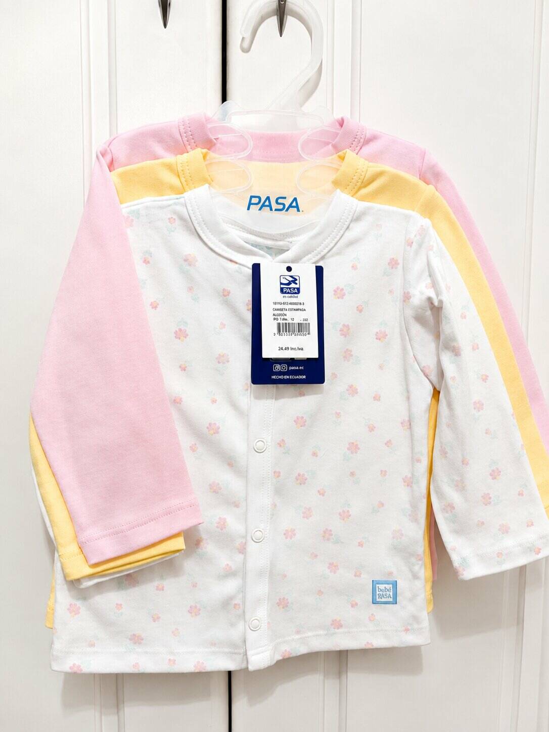 Chambra con broches algodón-poliéster amarillo-rosado-blanco