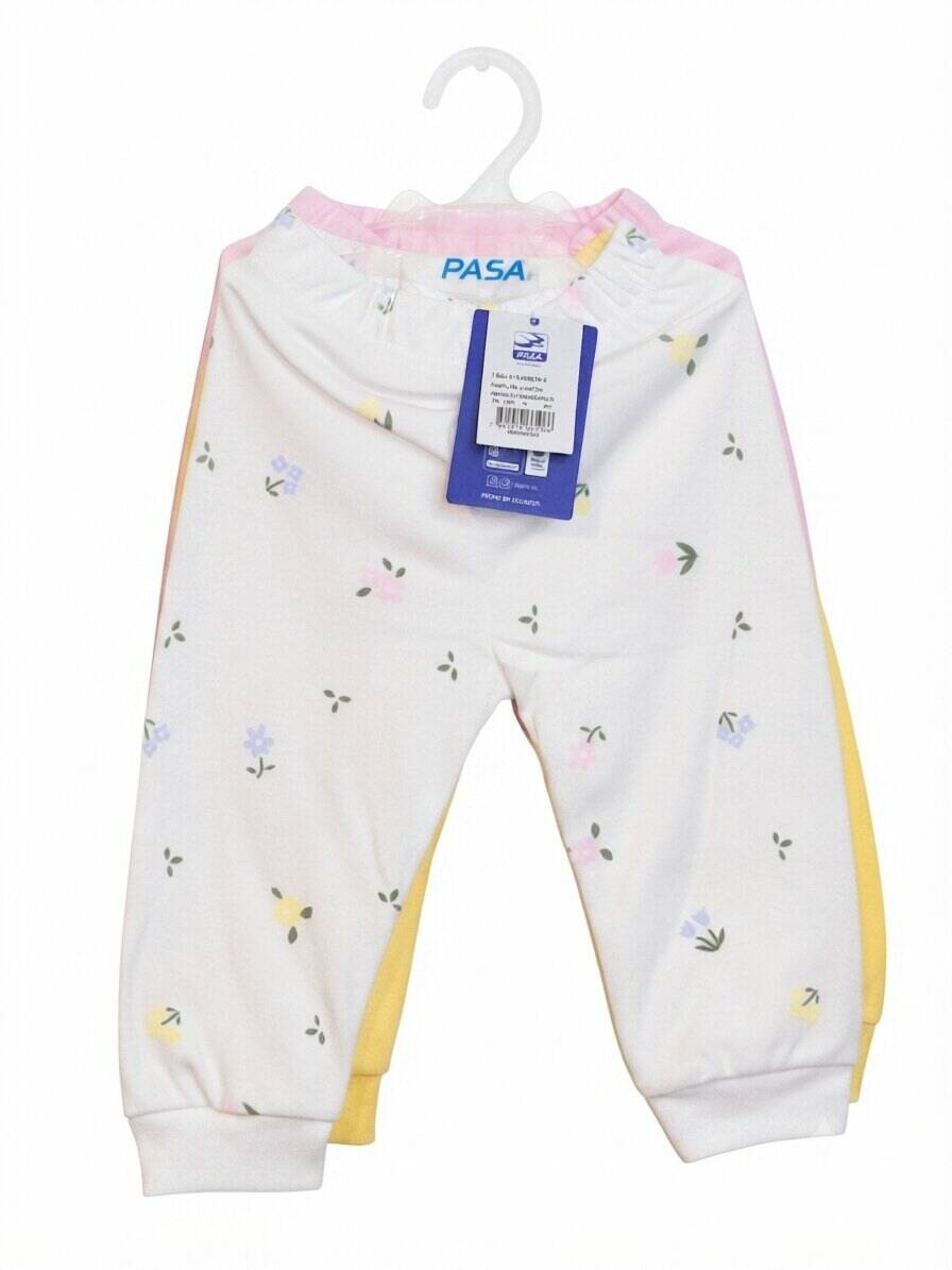 Pantalon algodón-poliéster amarillo-rosado-blanco estampado — foto 2