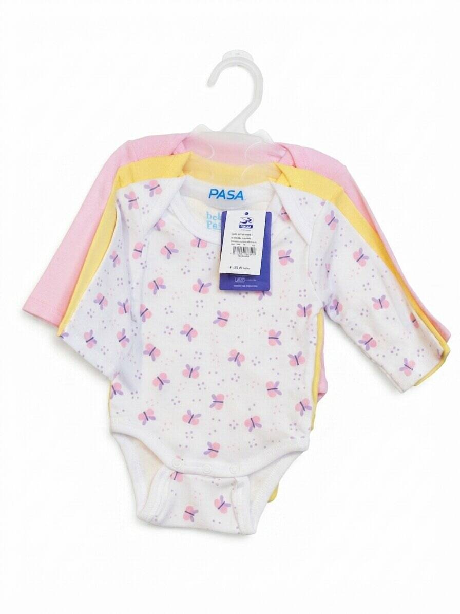 Body manga larga algodón-poliéster amarillo-rosado-blanco estampado 1x1