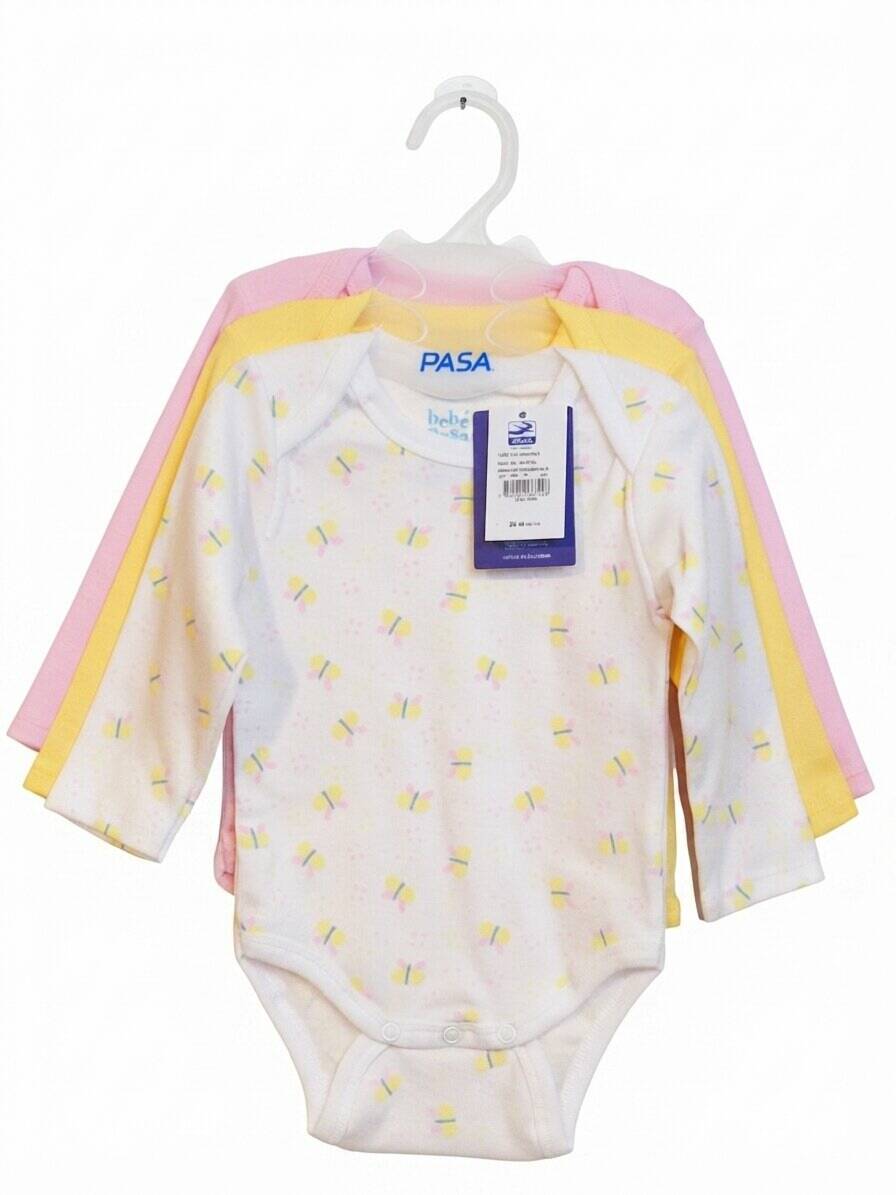 Body manga larga algodón-poliéster amarillo-rosado-blanco estampado 1x1 — foto 3