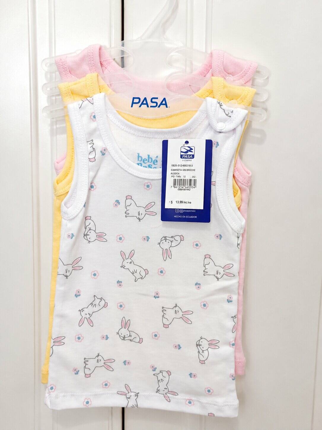 Camiseta sin manga broche algodón-poliéster amarillo-rosado-blanco