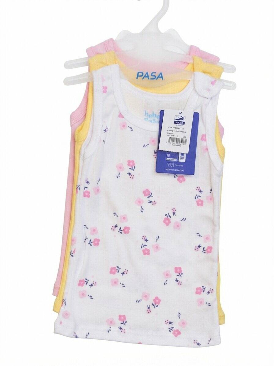 Camiseta sin manga broche algodón-poliéster amarillo-rosado-blanco — foto 2