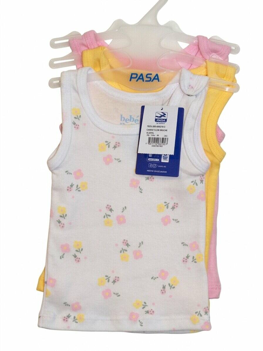 Camiseta sin manga broche algodón-poliéster amarillo-rosado-blanco — foto 5