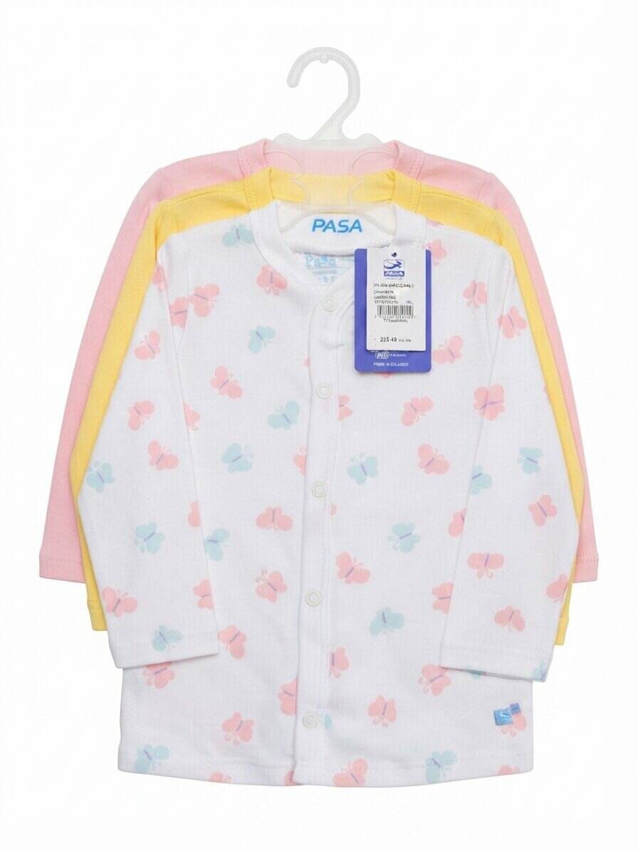 Chambra con broches algodón-poliéster amarillo-rosado-blanco — foto 3