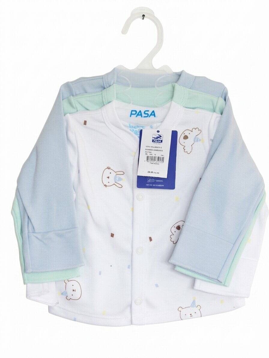 Chambra con broches algodón-poliéster verde-celeste-blanco estampado — foto 5