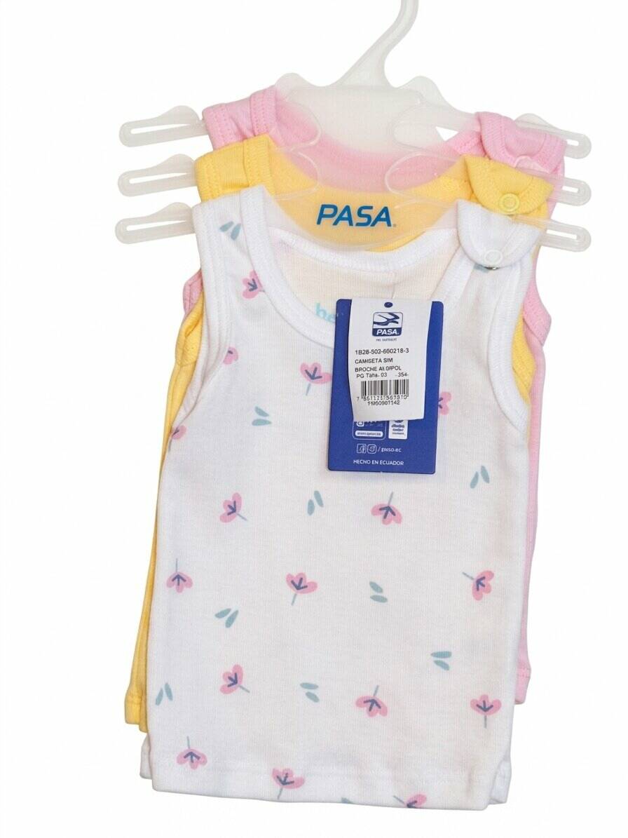Camiseta sin manga broche algodón-poliéster amarillo-rosado-blanco — foto 4