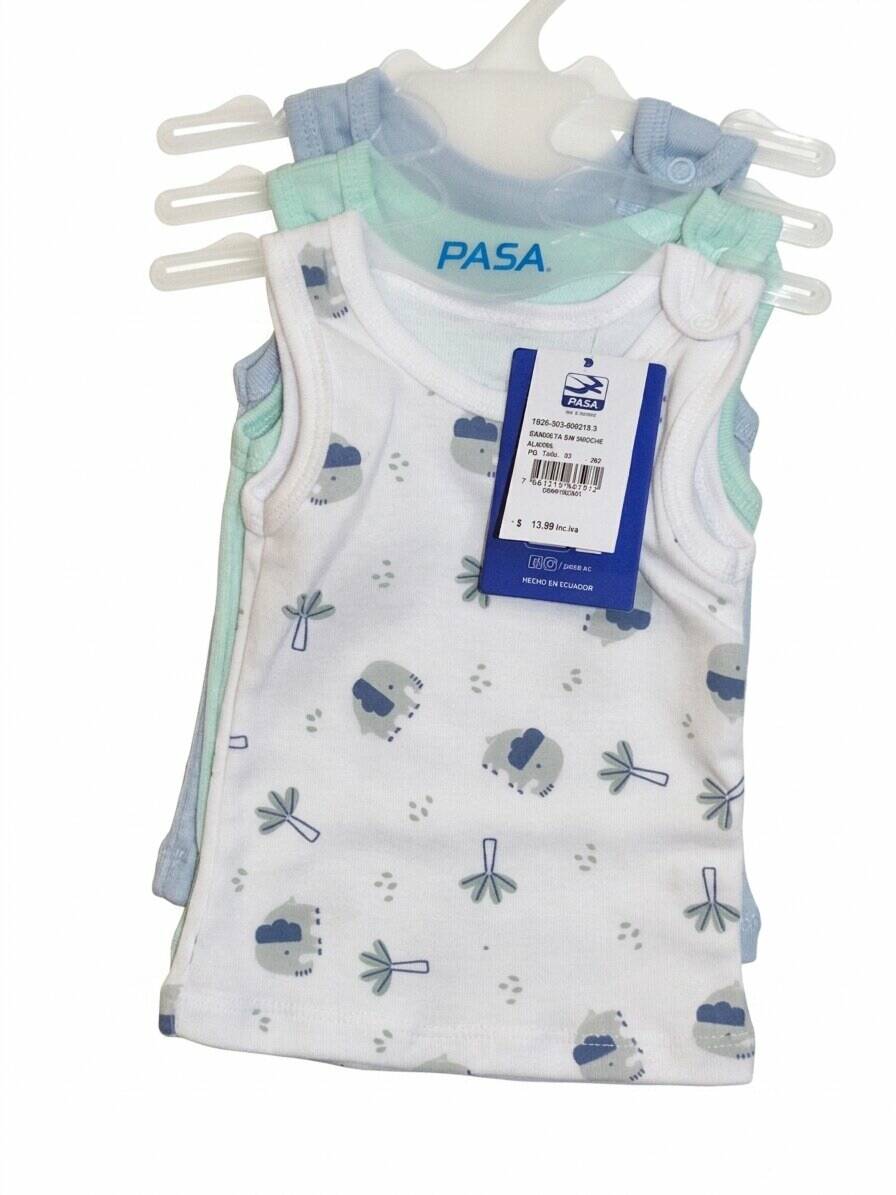 Camiseta sin manga broche algodón-poliéster verde-celeste-blanco — foto 3